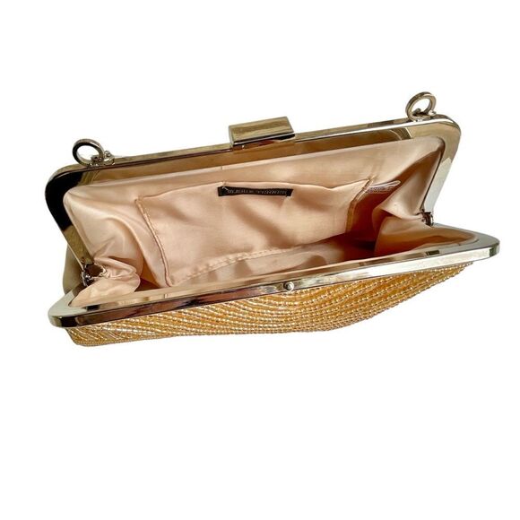 Bijoux Terner Pattern Bead Satin Kiss Lock Chain Clutch Purse - Picture 10 of 16